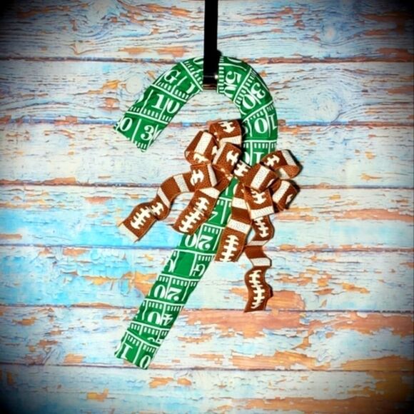 Football Candy Cane Wreath Winter Christmas Wreath - Picture 1 of 9